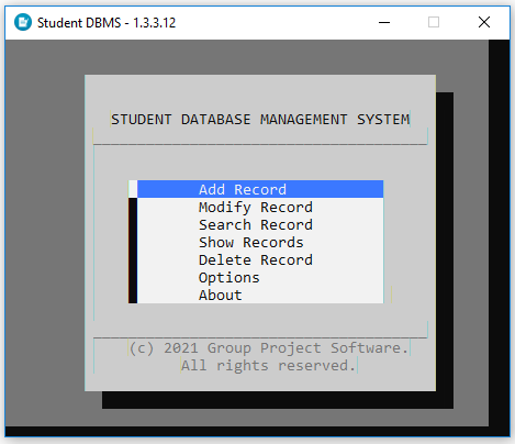 Student-DBMS running on Vain Engine
