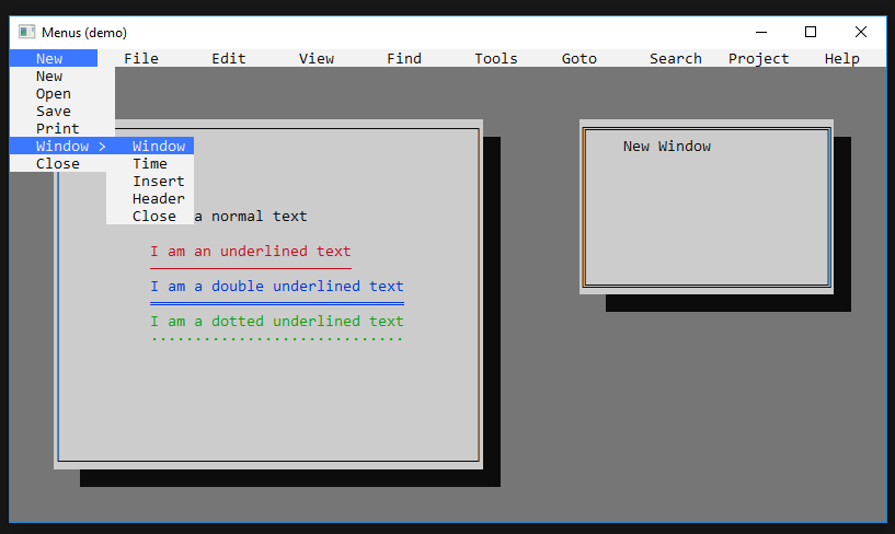 Demo project built with Menus
